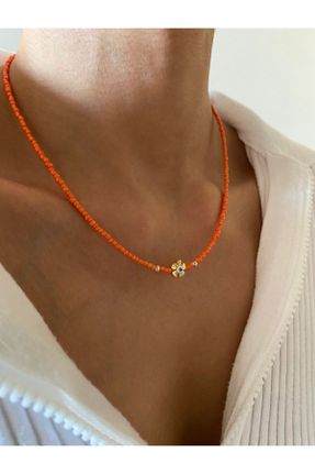 گردنبند جواهر نارنجی زنانه روکش طلا کد 809275559