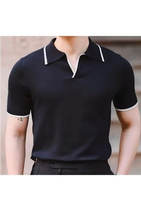 تی شرت مشکی مردانه رگولار یقه پولو پنبه (نخی) تکی کد 841703531