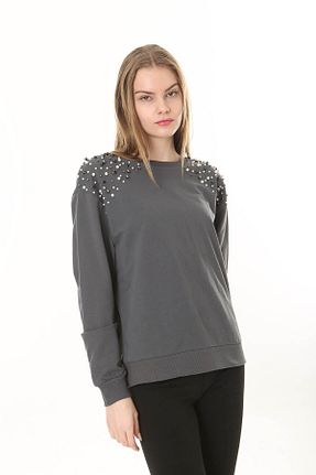 سوئیشرت طوسی زنانه ساده ESPİNA - کد 792902206