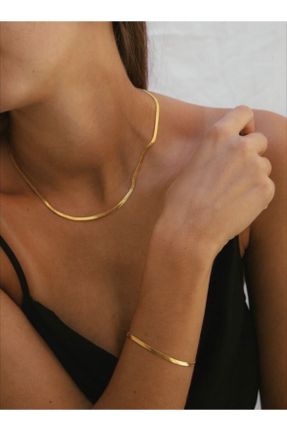 گردنبند استیل طلائی زنانه استیل ضد زنگ کد 264136143