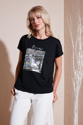 تی شرت مشکی زنانه رگولار یقه گرد کد 833113302