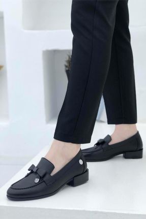 کفش لوفر مشکی زنانه چرم طبیعی پاشنه کوتاه ( 4 - 1 cm ) کد 809547631