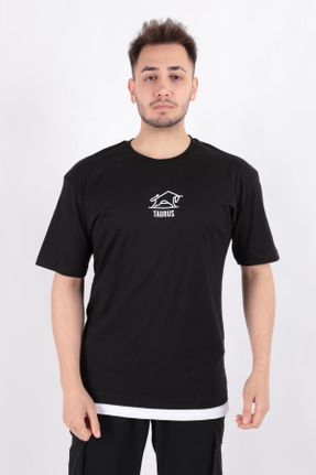 تی شرت مشکی مردانه ریلکس یقه گرد کد 829527657