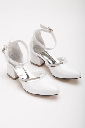 کفش مجلسی سفید بچه گانه چرم لاکی پاشنه ساده پاشنه متوسط ( 5 - 9 cm ) کد 833497371