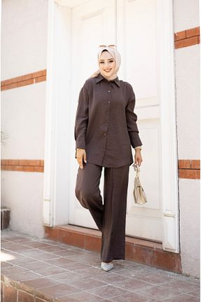 ست بالاتنه و پائین تنه حجاب قهوه ای زنانه Relaxed Tesettür Diyarı - کد 844879593