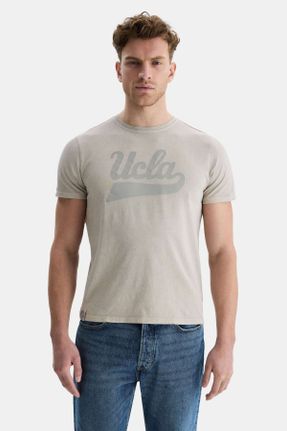 تی شرت طوسی مردانه رگولار یقه گرد پنبه (نخی) تکی کد 822685347