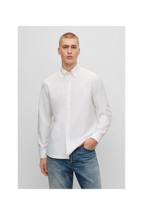 پیراهن سفید مردانه رگولار یقه پیراهنی پنبه (نخی) کد 733095255