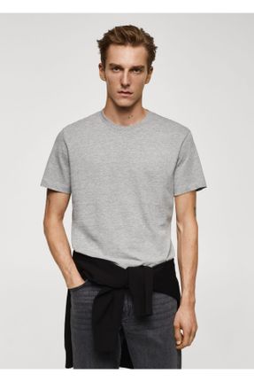 تی شرت طوسی مردانه رگولار یقه خدمه پنبه (نخی) تکی بیسیک کد 787876143