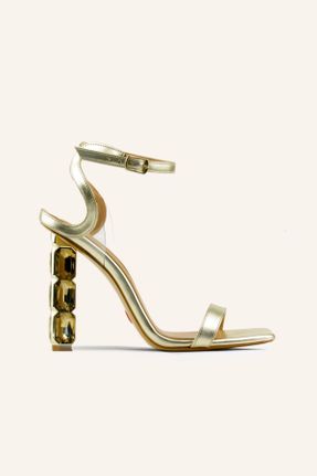 کفش مجلسی طلائی زنانه پاشنه متوسط ( 5 - 9 cm ) پاشنه ساده کد 757262919