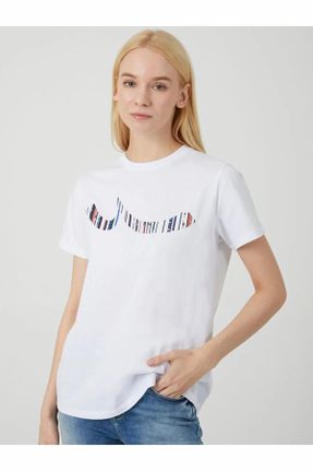 تی شرت سفید زنانه رگولار تکی کد 808549475
