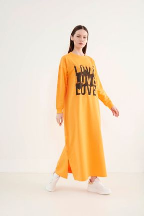 لباس نارنجی زنانه بافت رگولار آستین-بلند کد 832722170