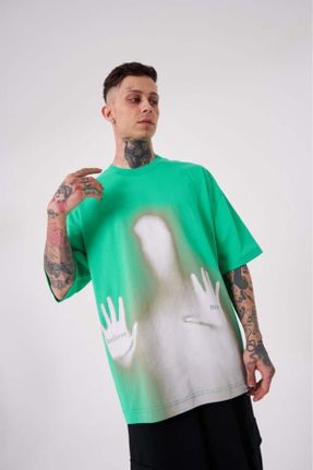 تی شرت سبز مردانه اورسایز یقه گرد تکی جوان کد 818226181