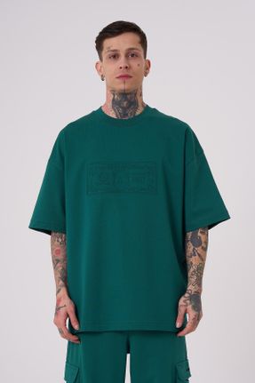 تی شرت سبز مردانه اورسایز یقه گرد پنبه (نخی) تکی جوان کد 816890693