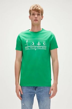 تی شرت سبز مردانه رگولار یقه خدمه تکی کد 819571139