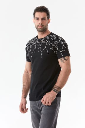 تی شرت مشکی مردانه رگولار یقه گرد پنبه - پلی استر تکی بیسیک کد 807398127