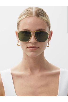 عینک آفتابی خاکی زنانه 55 UV400 فلزی مات مستطیل کد 309813094