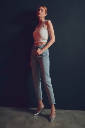 شلوار جین آبی زنانه فاق بلند استاندارد کد 805333795