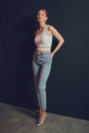 شلوار جین آبی زنانه فاق بلند استاندارد کد 805333795
