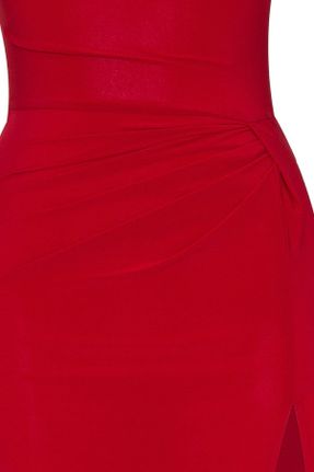 لباس فارغ التحصیلی قرمز زنانه لیکرا آستین استاندارد رگولار یقه مربع بدون آستر کد 120957103