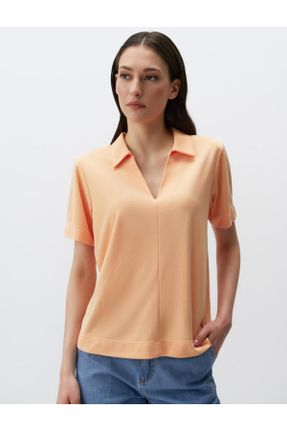 تی شرت نارنجی زنانه راحت یقه پولو کد 815854989