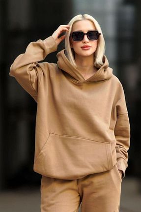 سوئیشرت قهوه ای زنانه ساده YAKAMEL - کد 820403907