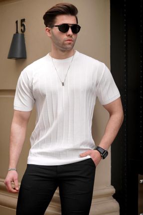 تی شرت سفید مردانه رگولار یقه گرد تکی کد 242489038