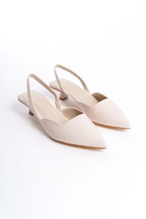 کفش پاشنه بلند کلاسیک بژ زنانه چرم مصنوعی پاشنه نازک پاشنه کوتاه ( 4 - 1 cm ) کد 730804009