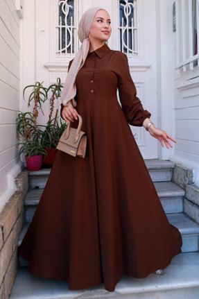 لباس قهوه ای زنانه رگولار بافتنی پنبه - پلی استر کد 750097665