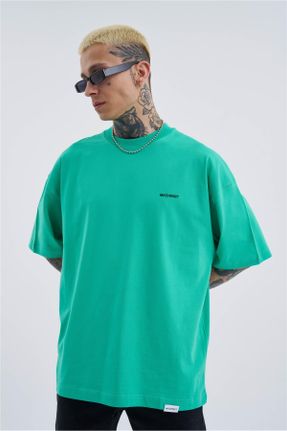 تی شرت سبز مردانه اورسایز یقه گرد پنبه (نخی) تکی کد 691024622