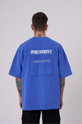 تی شرت آبی مردانه اورسایز یقه گرد تکی جوان کد 817536258
