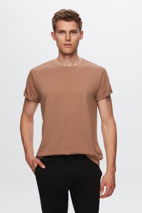 تی شرت قهوه ای مردانه رگولار یقه گرد تکی بیسیک کد 68584623