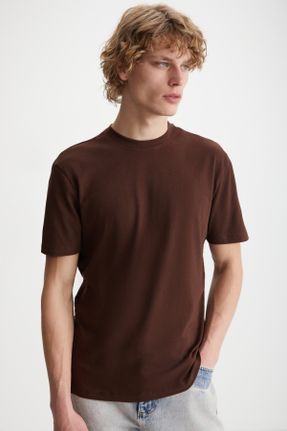 تی شرت قهوه ای مردانه یقه گرد تکی جوان کد 837356560