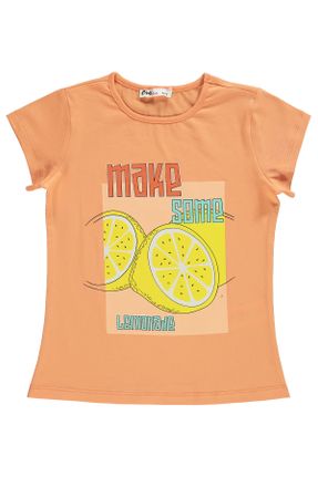 تی شرت نارنجی بچه گانه رگولار یقه گرد تکی کد 820210302