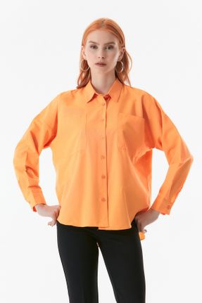 پیراهن نارنجی زنانه اورسایز یقه پیراهنی کد 684278335