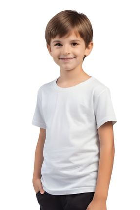 تی شرت سفید بچه گانه ریلکس یقه نوزاد پنبه - پلی استر تکی بیسیک کد 825288991