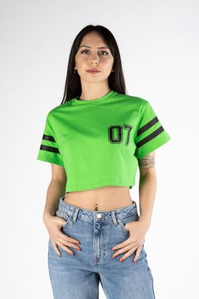 تی شرت سبز زنانه کراپ یقه گرد کد 666949965