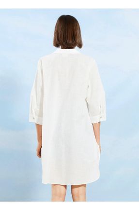 لباس سفید زنانه بافتنی مخلوط کتان رگولار آستین-بلند کد 739775934
