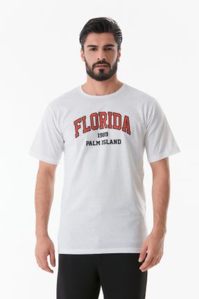 تی شرت سفید مردانه رگولار یقه گرد پنبه - پلی استر کد 818482916