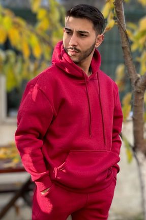 سوئیشرت زرشکی مردانه ساده YAKAMEL - کد 820424098