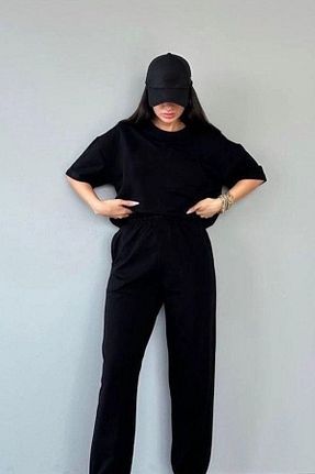 ست لباس راحتی مشکی زنانه ساده YAKAMEL - کد 809313365