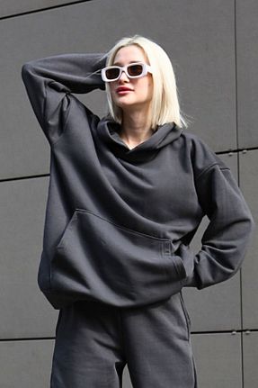 سوئیشرت طوسی زنانه ساده YAKAMEL - کد 805877683