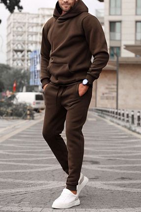 ست گرمکن قهوه ای مردانه پنبه پلی استر YAKAMEL - کد 802982402