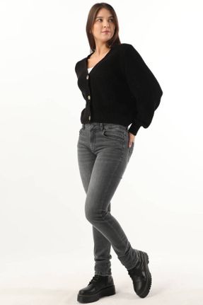 شلوار جین طوسی زنانه پاچه رگولار فاق بلند جین استاندارد کد 371327785