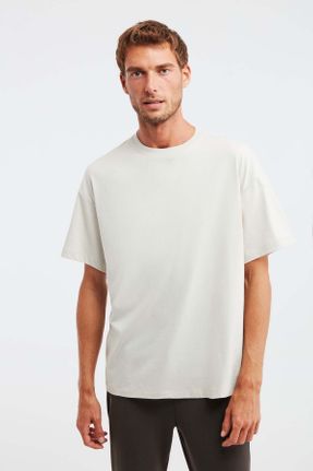 تی شرت طوسی مردانه اورسایز یقه گرد تکی جوان کد 145591628