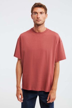 تی شرت نارنجی مردانه اورسایز یقه گرد تکی جوان کد 64606085