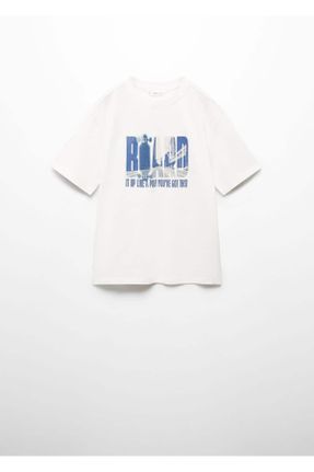 تی شرت سفید بچه گانه رگولار یقه خدمه پنبه (نخی) کد 824219970