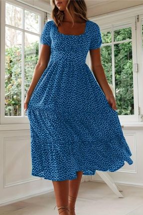 لباس آبی زنانه بافتنی ویسکون رگولار آستین-کوتاه کد 831930628