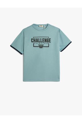 تی شرت آبی بچه گانه رگولار یقه گرد پلی استر تکی کد 696102268