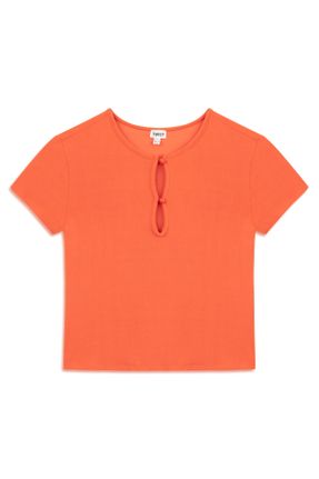 تی شرت نارنجی زنانه رگولار یقه گرد کد 838690736
