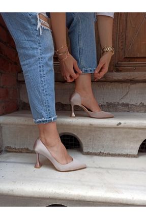 کفش پاشنه بلند کلاسیک بژ زنانه ساتن پاشنه نازک پاشنه متوسط ( 5 - 9 cm ) کد 211690336